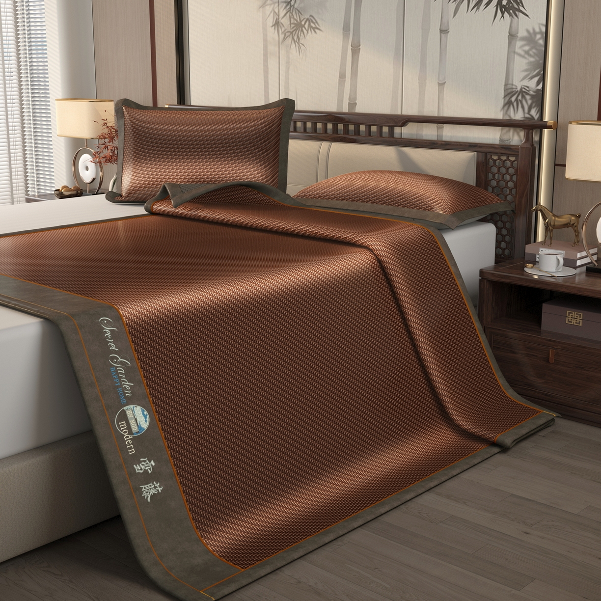 91家纺网 家纺一手货源 找家纺 宜派家纺 2026新款凉感PE雪山藤席 PE雪山藤-咖