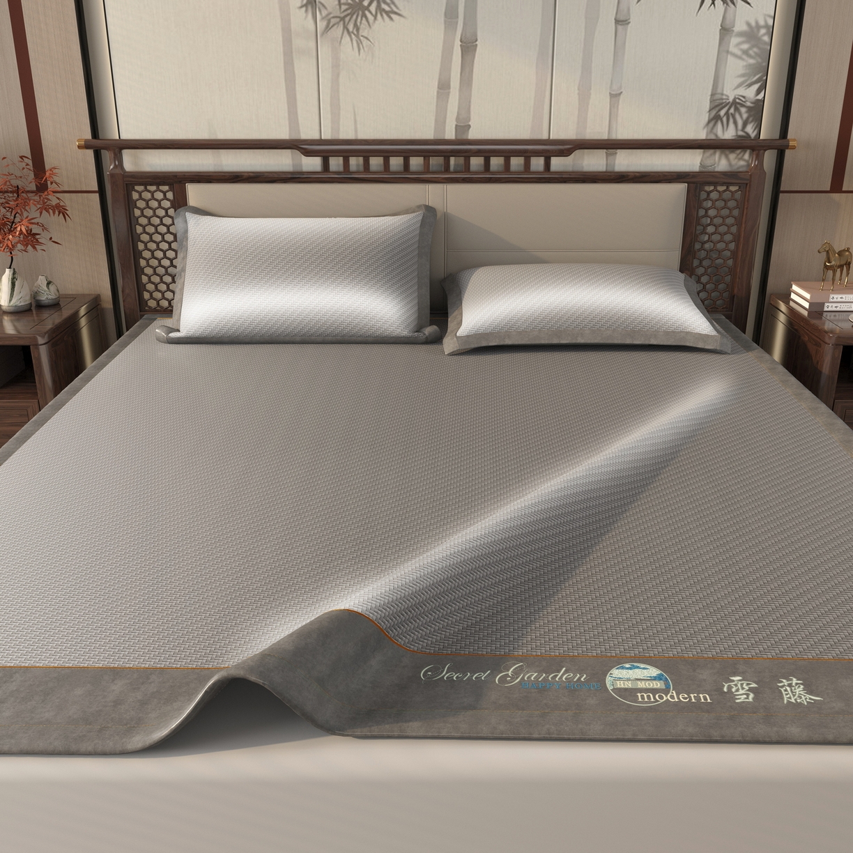 91家纺网 家纺一手货源 找家纺 宜派家纺 2026新款凉感PE雪山藤席 PE雪山藤-灰