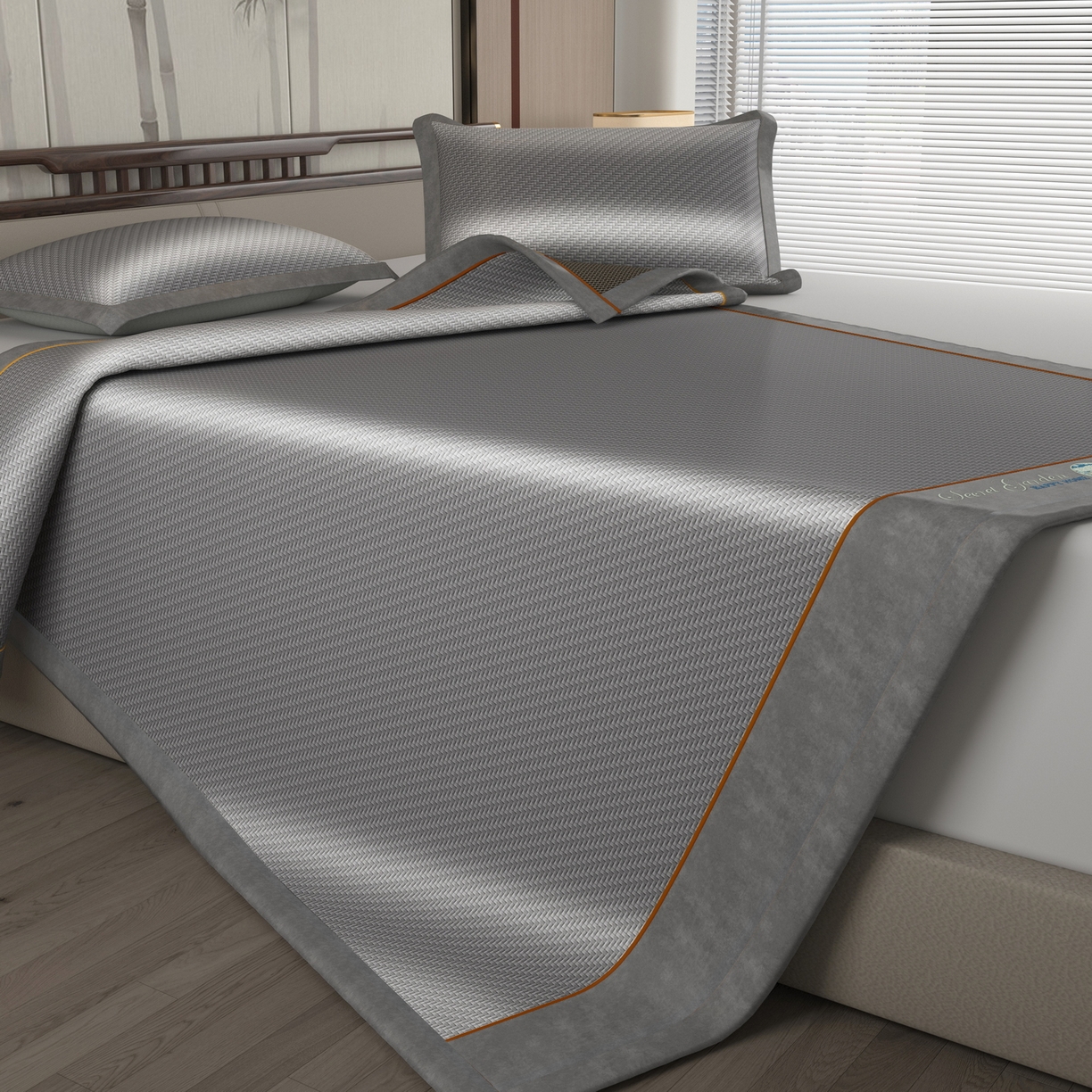 91家纺网 家纺一手货源 找家纺 宜派家纺 2026新款凉感PE雪山藤席 PE雪山藤-灰