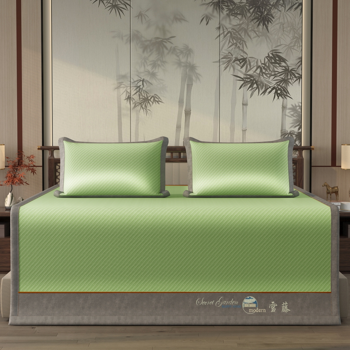 91家纺网 家纺一手货源 找家纺 宜派家纺 2026新款凉感PE雪山藤席 PE雪山藤-绿