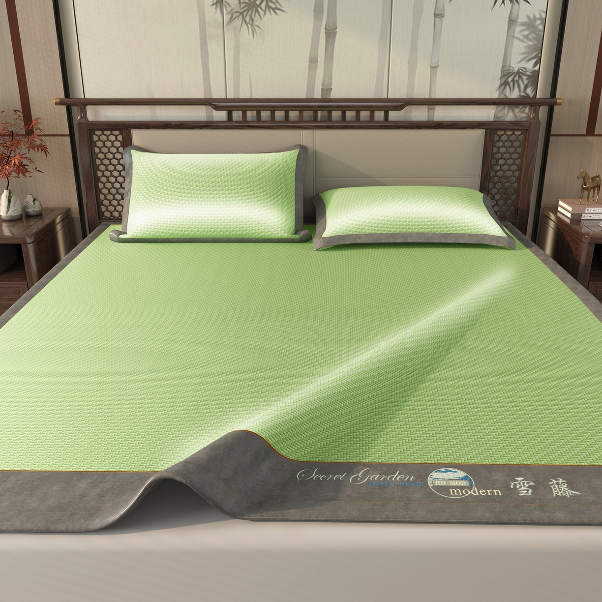 91家纺网 家纺一手货源 找家纺 宜派家纺 2026新款凉感PE雪山藤席 PE雪山藤-绿