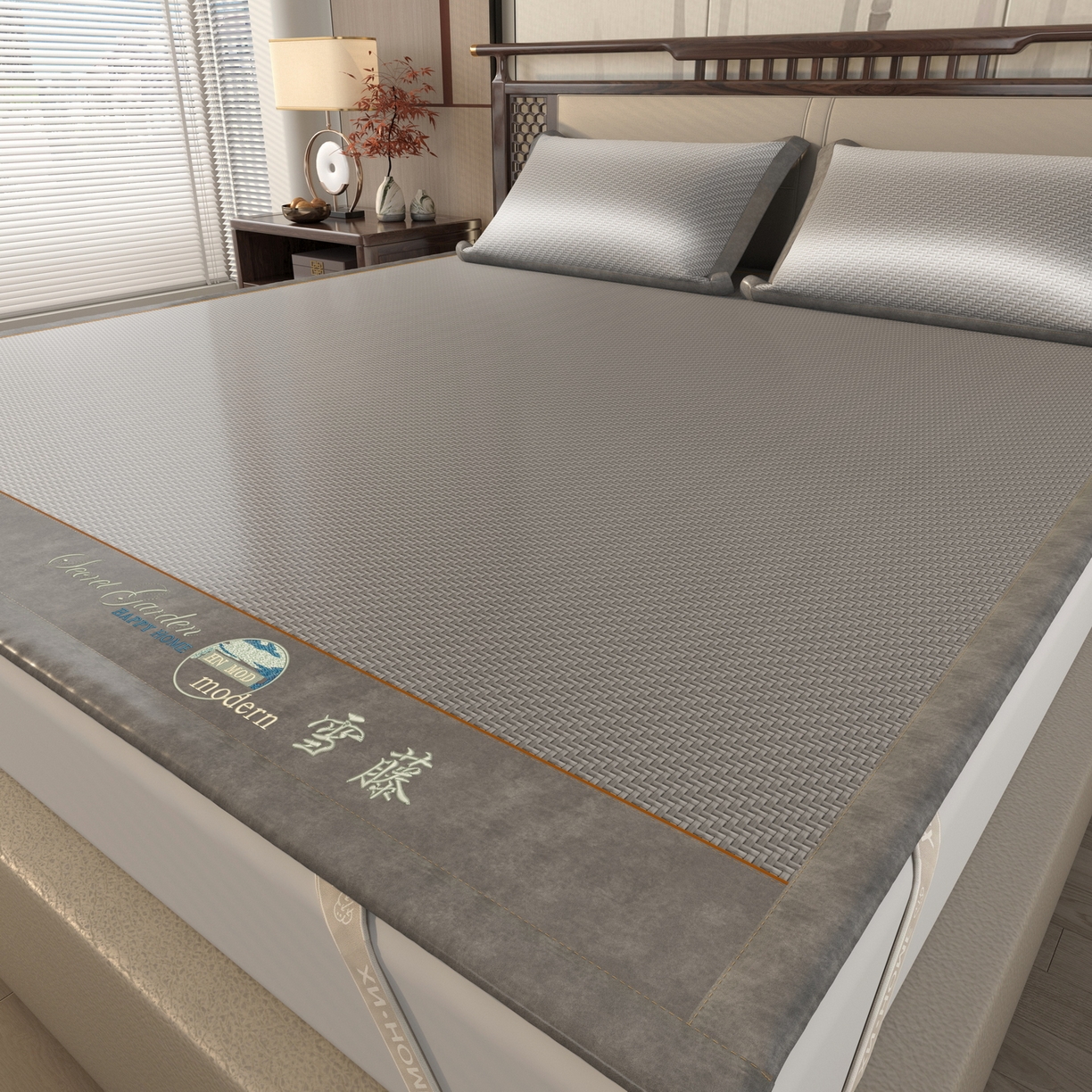 91家纺网 家纺一手货源 找家纺 宜派家纺 2026新款凉感PE雪山藤席 PE雪山藤-灰