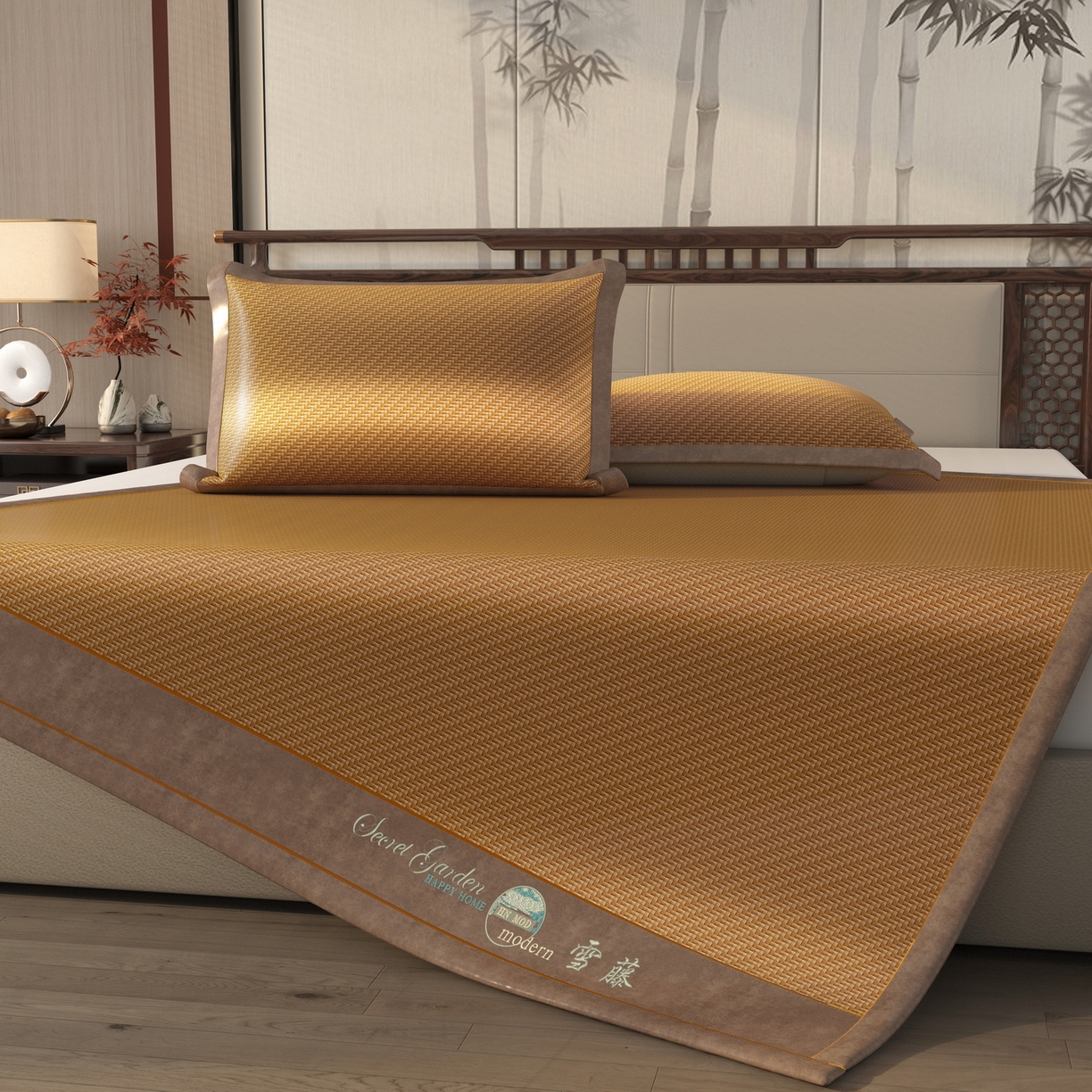 91家纺网 家纺一手货源 找家纺 宜派家纺 2026新款凉感PE雪山藤席 PE雪山藤-黄