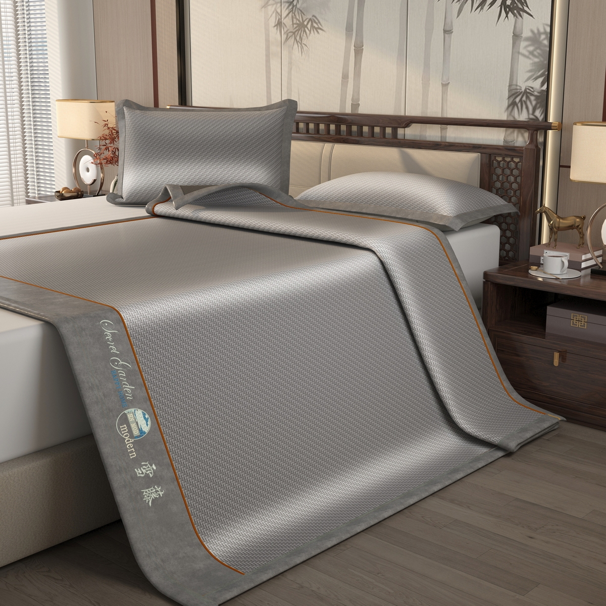 91家纺网 家纺一手货源 找家纺 宜派家纺 2026新款凉感PE雪山藤席 PE雪山藤-灰