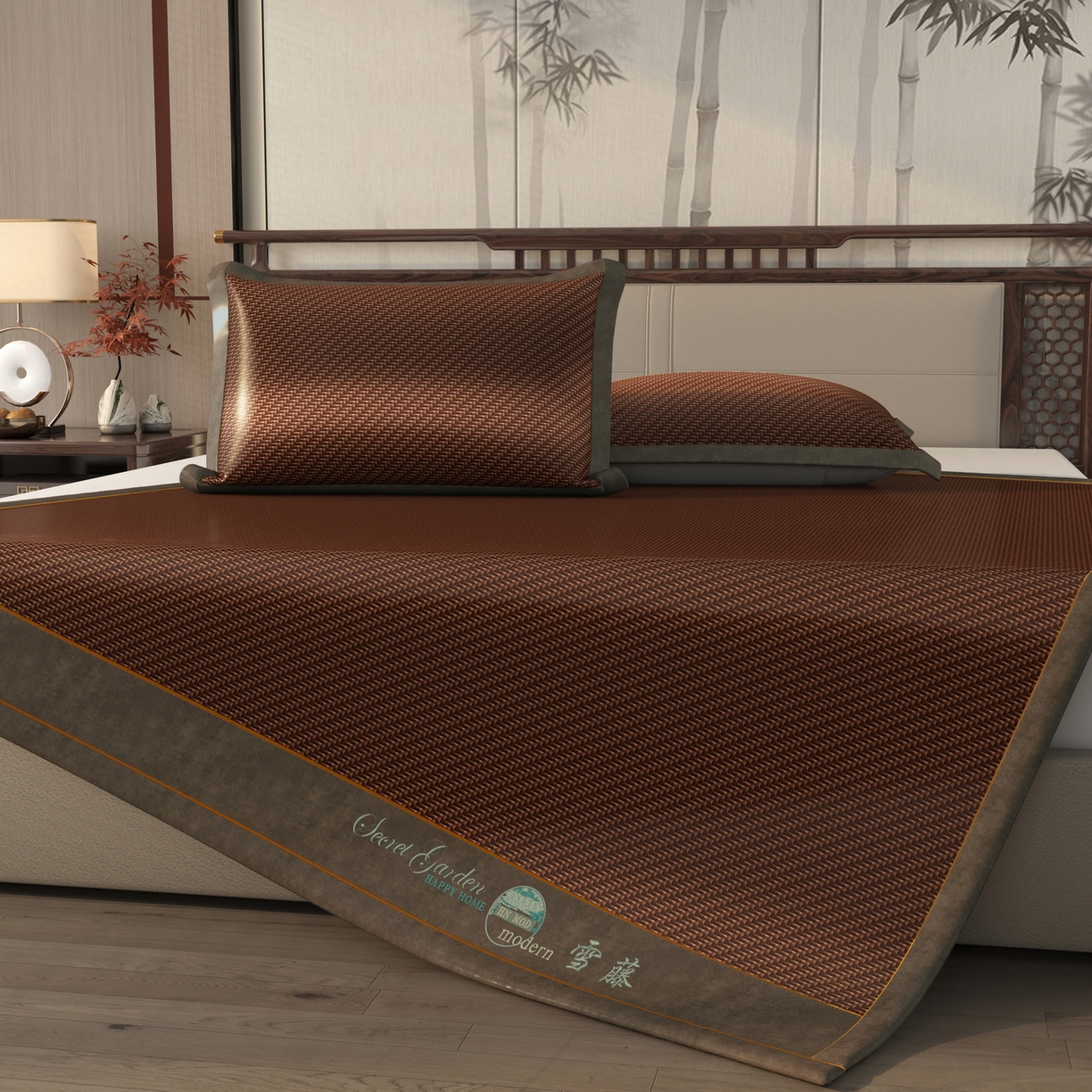 91家纺网 家纺一手货源 找家纺 宜派家纺 2026新款凉感PE雪山藤席 PE雪山藤-咖