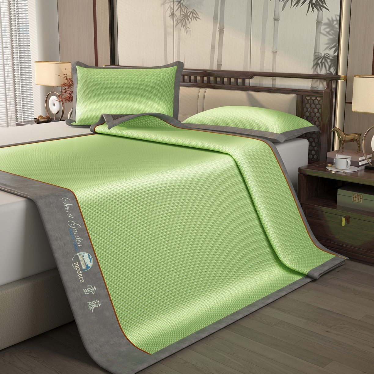 91家纺网 家纺一手货源 找家纺 宜派家纺 2026新款凉感PE雪山藤席 PE雪山藤-绿