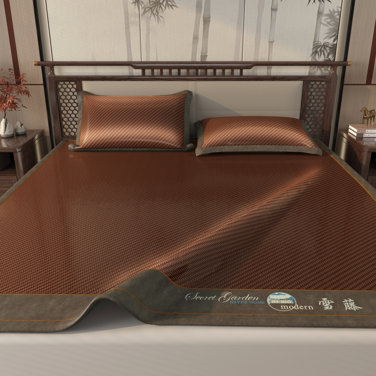 91家纺网 家纺一手货源 找家纺 宜派家纺 2026新款凉感PE雪山藤席 PE雪山藤-咖