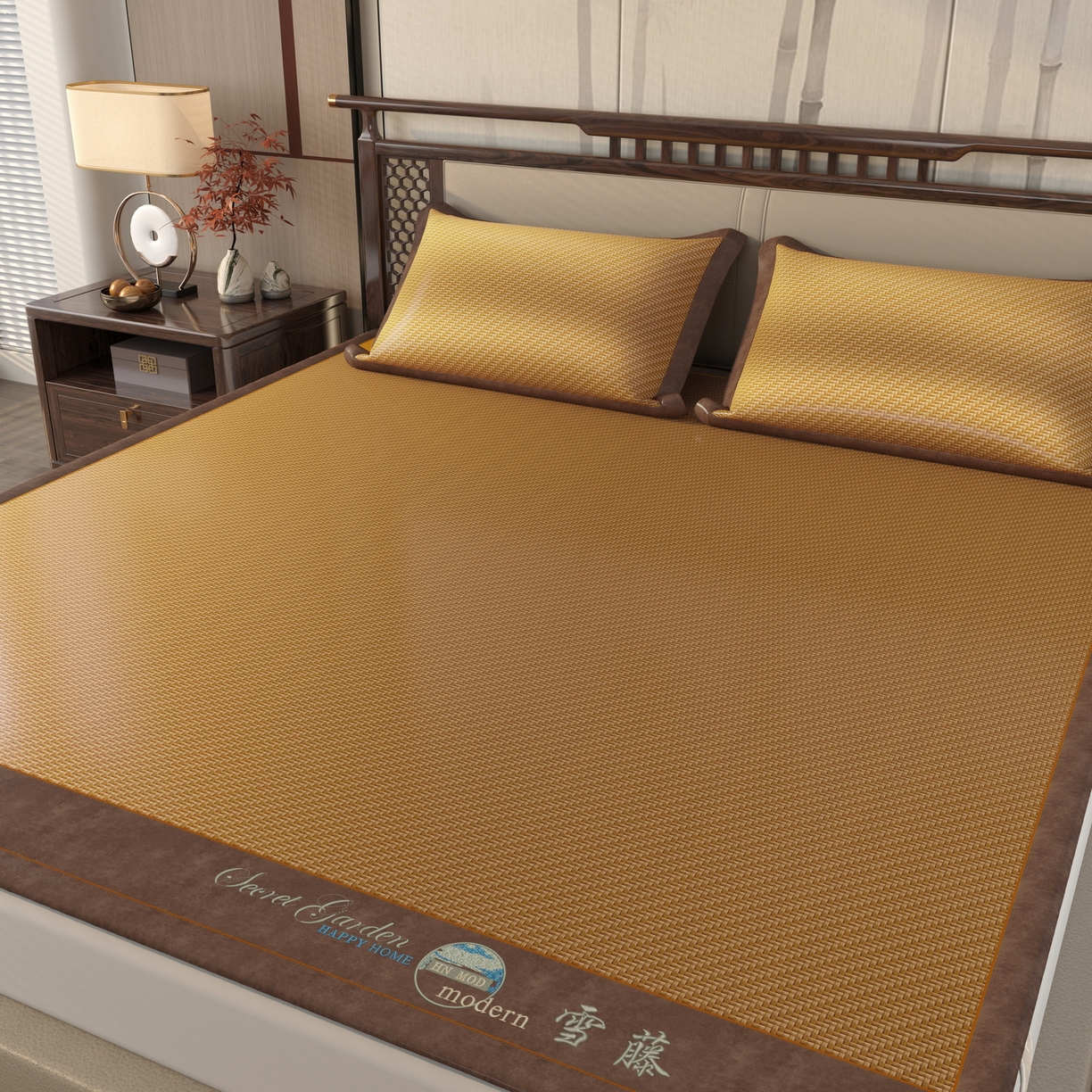 91家纺网 家纺一手货源 找家纺 宜派家纺 2026新款凉感PE雪山藤席 PE雪山藤-黄