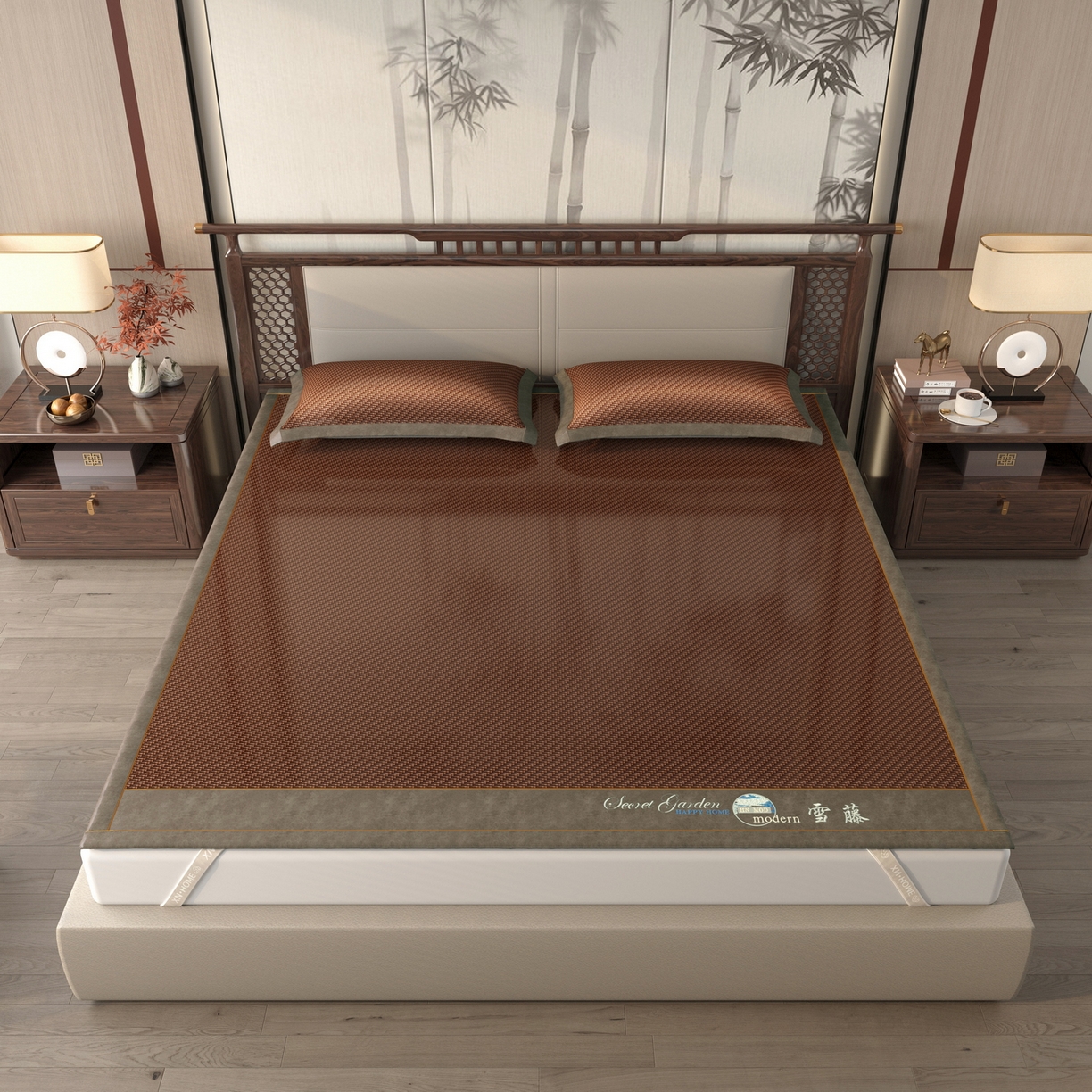 91家纺网 家纺一手货源 找家纺 宜派家纺 2026新款凉感PE雪山藤席 PE雪山藤-咖