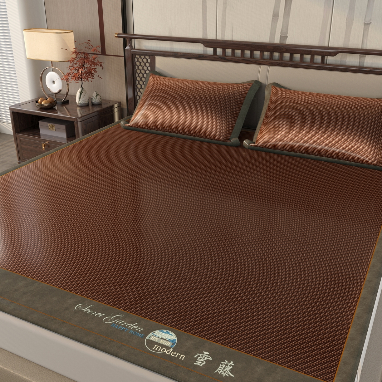 91家纺网 家纺一手货源 找家纺 宜派家纺 2026新款凉感PE雪山藤席 PE雪山藤-咖