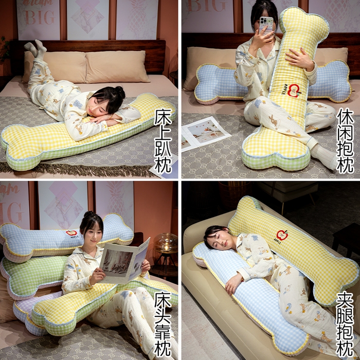 91家纺网 家纺一手货源 找家纺 仟亿莱 2026新款苹果骨头格子长条抱枕 黄格长条苹果骨头