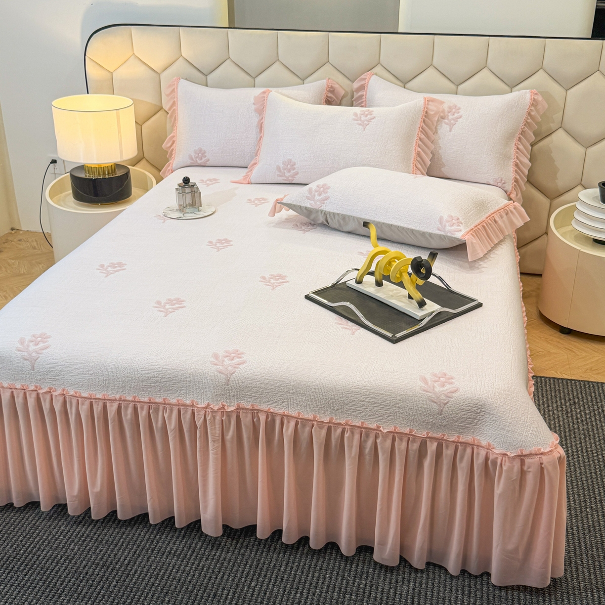 91家纺网 家纺一手货源 找家纺 （总）昊翔家纺 2026春夏新款A类凉感高分子床裙款凉席三件套-云絮茉香