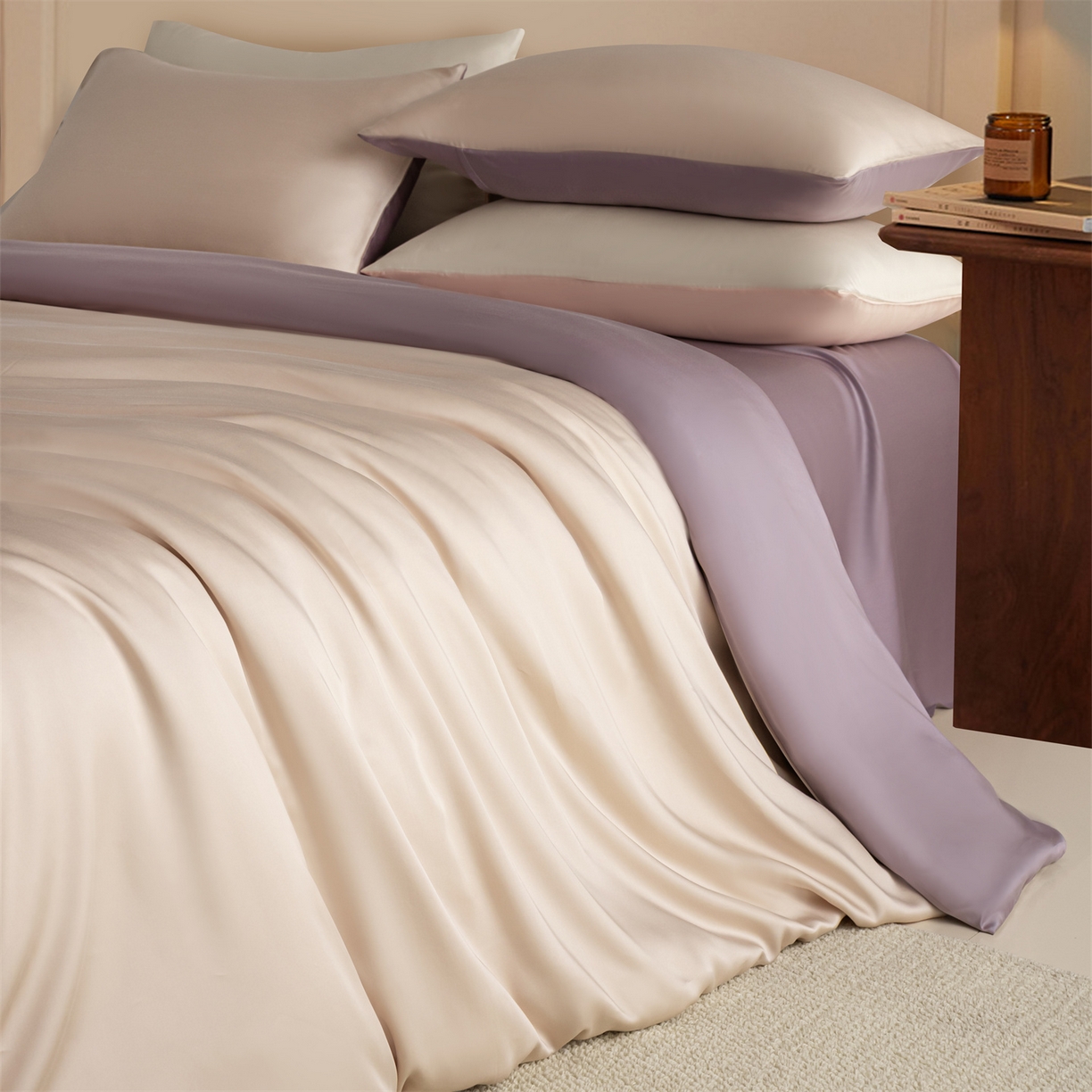 91家纺网 家纺一手货源 找家纺 美澳家纺 2026新款60S兰精天丝双拼四件套（带标） 奶茶粉+迷雾紫