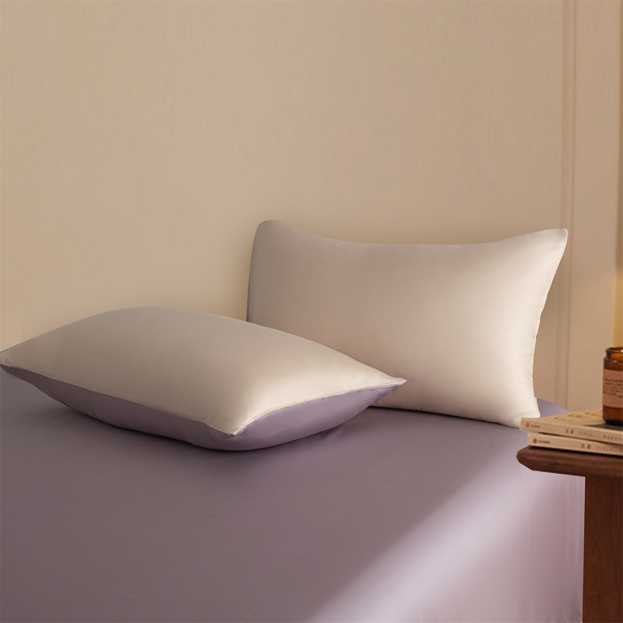 91家纺网 家纺一手货源 找家纺 美澳家纺 2026新款60S兰精天丝双拼四件套（带标） 奶茶粉+迷雾紫