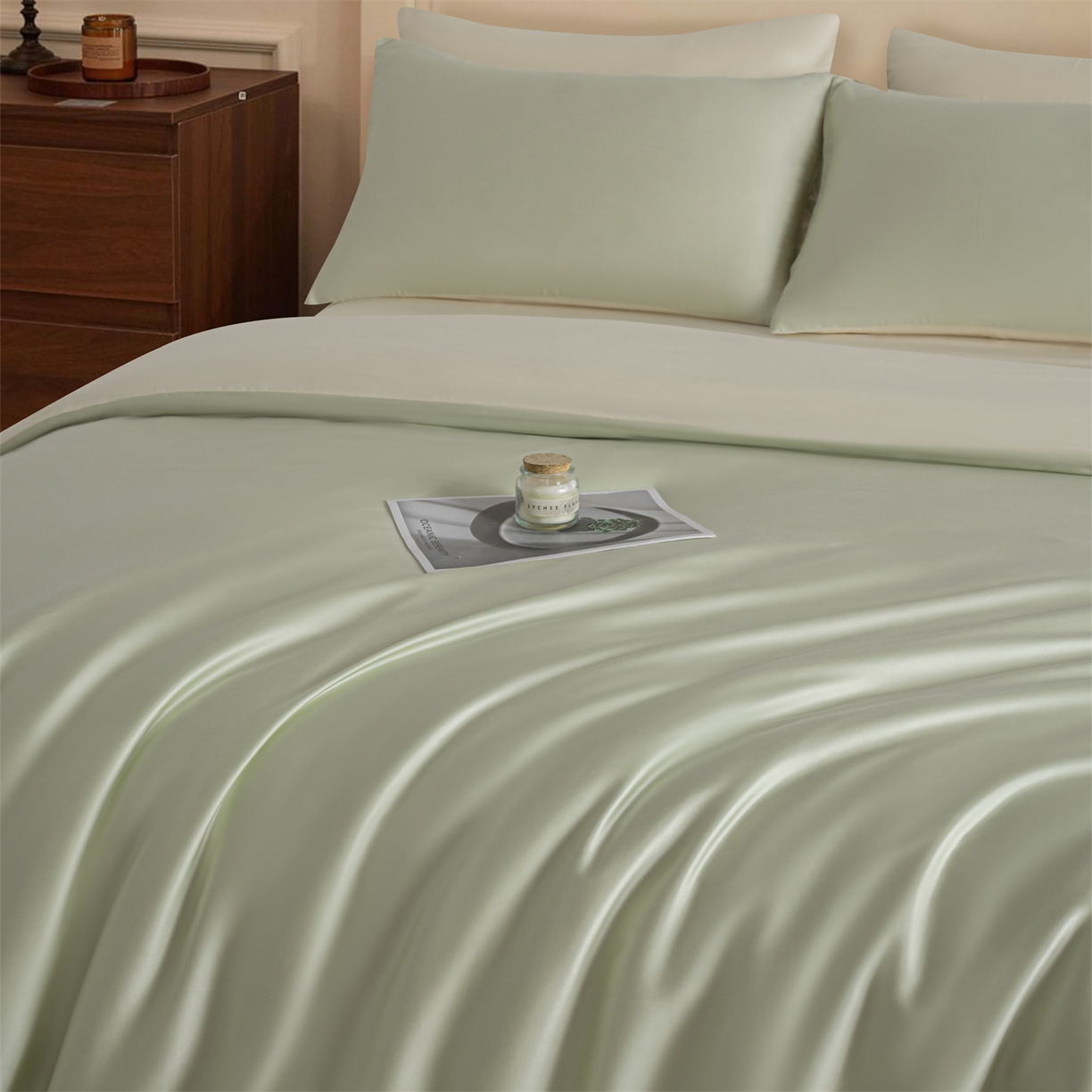 91家纺网 家纺一手货源 找家纺 美澳家纺 2026新款60S兰精天丝双拼四件套（带标） 水果清香+元气白桃