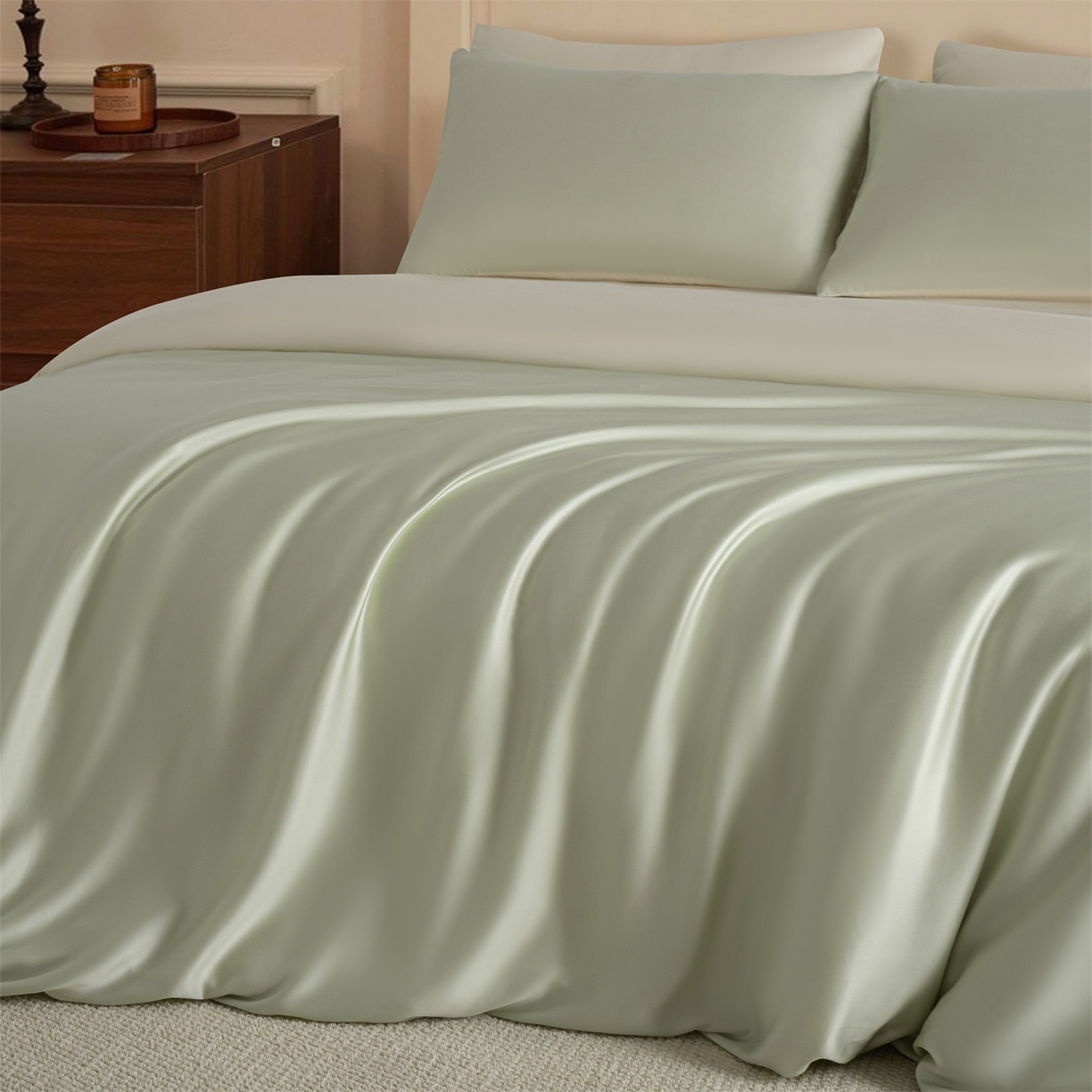 91家纺网 家纺一手货源 找家纺 美澳家纺 2026新款60S兰精天丝双拼四件套（带标） 水果清香+元气白桃