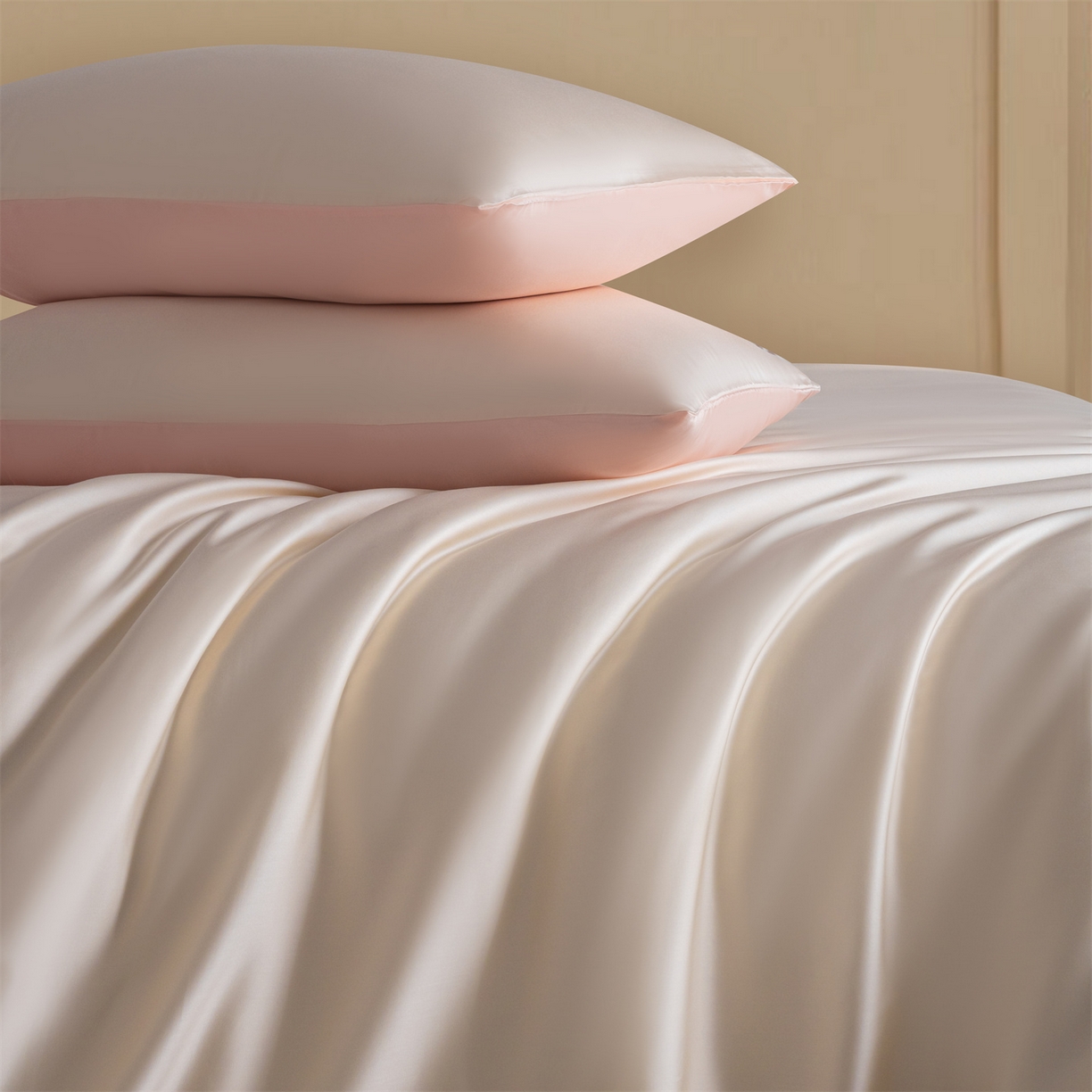 91家纺网 家纺一手货源 找家纺 美澳家纺 2026新款60S兰精天丝双拼四件套（带标） 元气白桃+半熟蜜桃