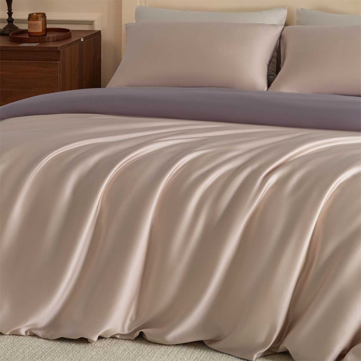 91家纺网 家纺一手货源 找家纺 美澳家纺 2026新款60S兰精天丝双拼四件套（带标） 奶茶粉+迷雾紫