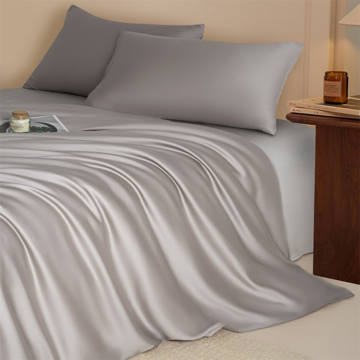 91家纺网 家纺一手货源 找家纺 美澳家纺 2026新款60S兰精天丝双拼四件套（带标） 星空灰+椰子灰