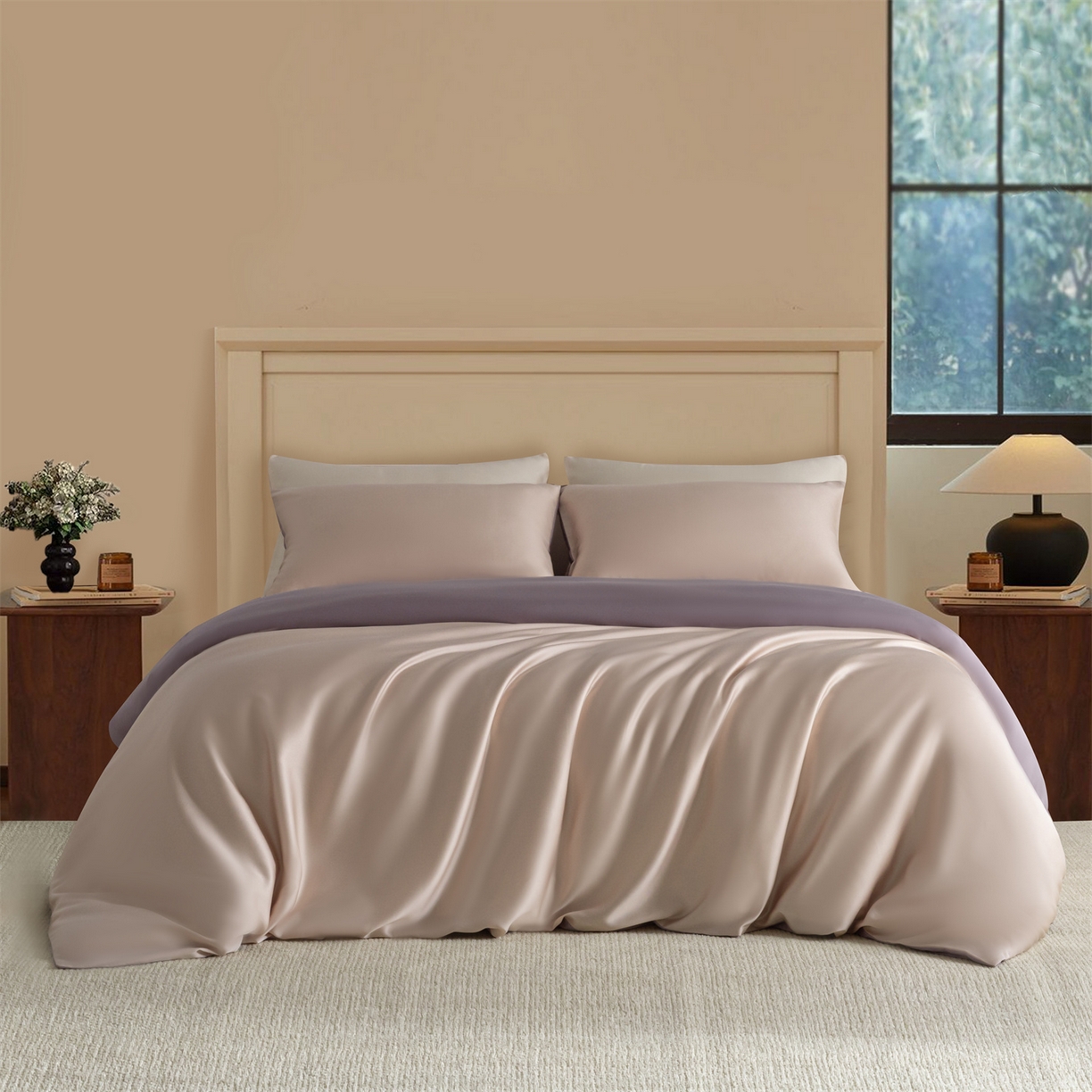 91家纺网 家纺一手货源 找家纺 美澳家纺 2026新款60S兰精天丝双拼四件套（带标） 奶茶粉+迷雾紫