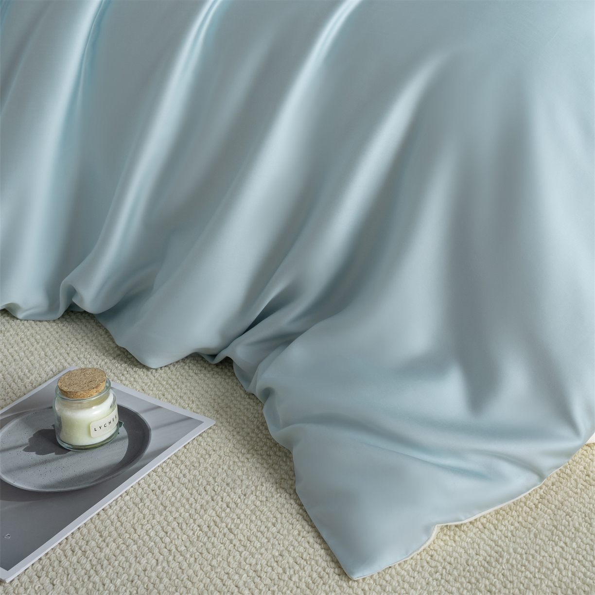 91家纺网 家纺一手货源 找家纺 美澳家纺 2026新款60S兰精天丝双拼四件套（带标） 情书蓝+元气白桃