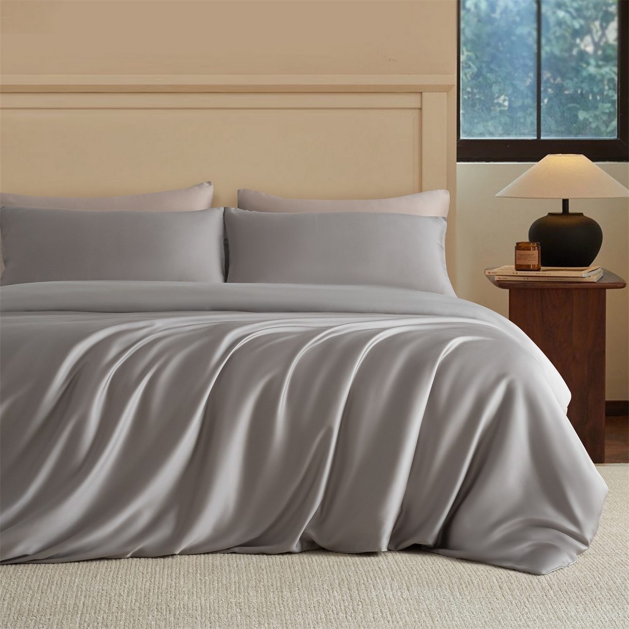 91家纺网 家纺一手货源 找家纺 美澳家纺 2026新款60S兰精天丝双拼四件套（带标） 星空灰+椰子灰