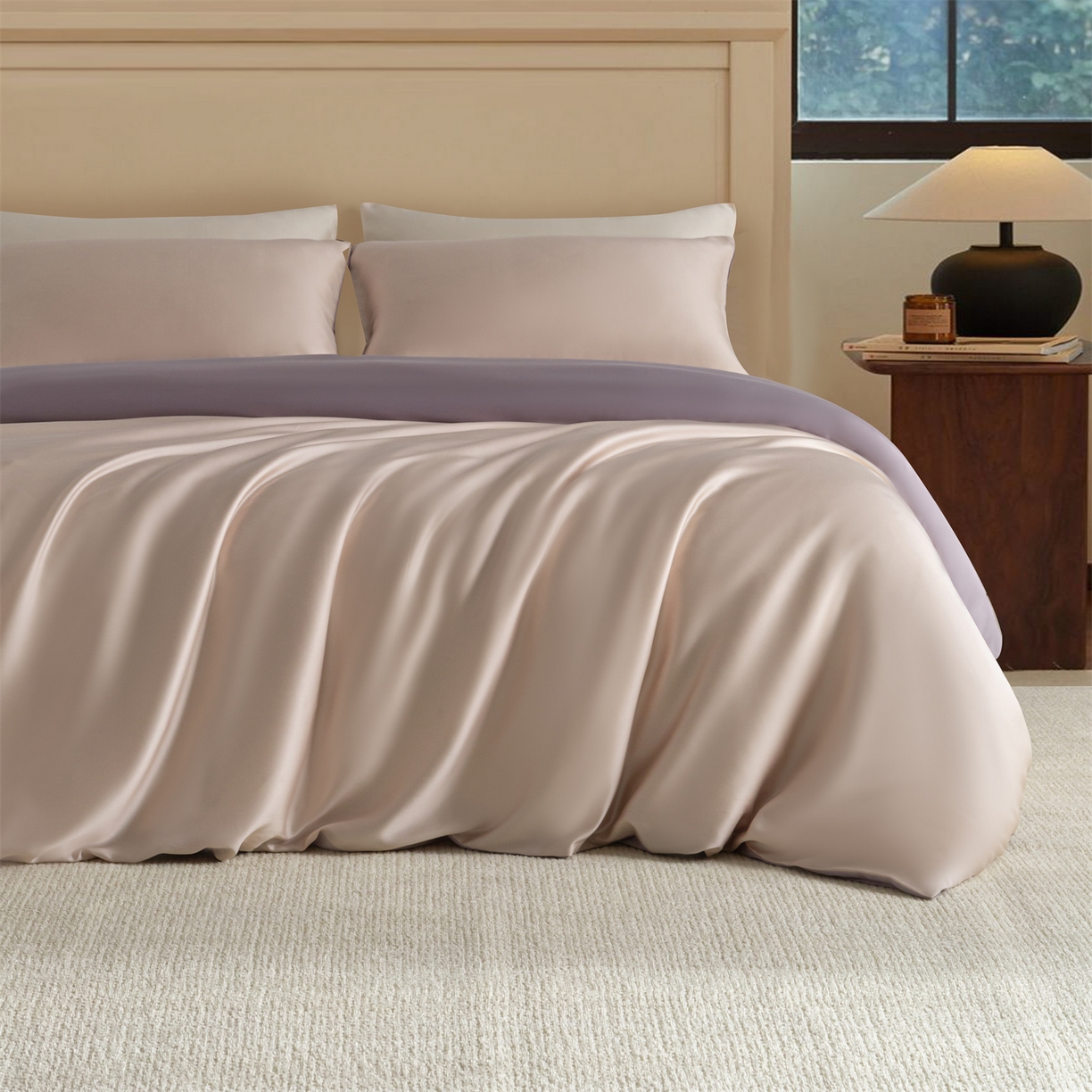 91家纺网 家纺一手货源 找家纺 美澳家纺 2026新款60S兰精天丝双拼四件套（带标） 奶茶粉+迷雾紫