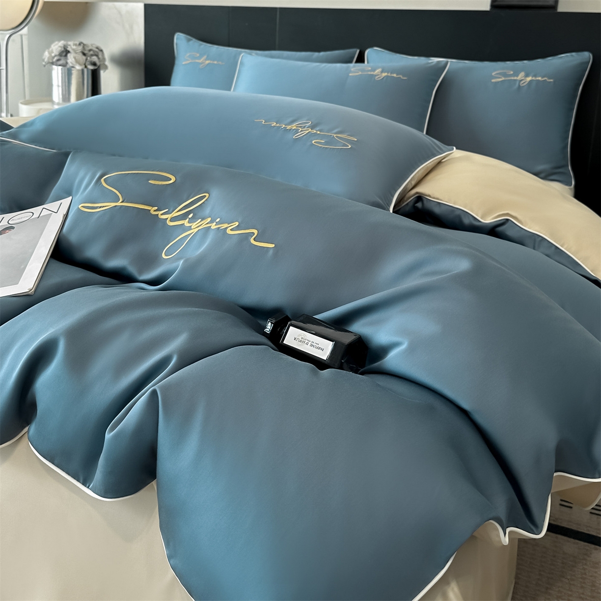 91家纺网 家纺一手货源 找家纺 （总）美澳家纺 2026新款凉感水洗冰丝真丝刺绣双拼单被套四件套