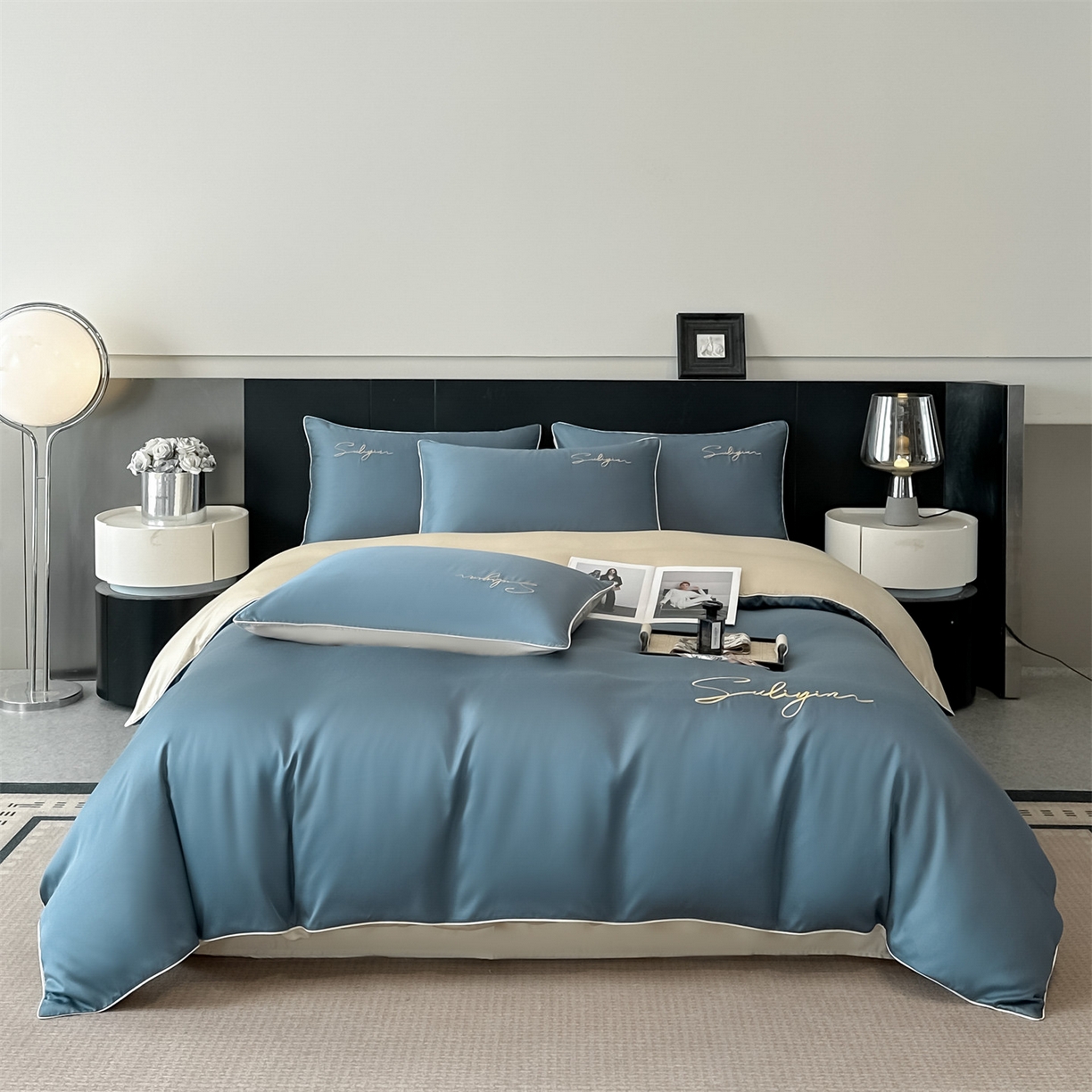 91家纺网 家纺一手货源 找家纺 （总）美澳家纺 2026新款凉感水洗冰丝真丝刺绣双拼单被套四件套