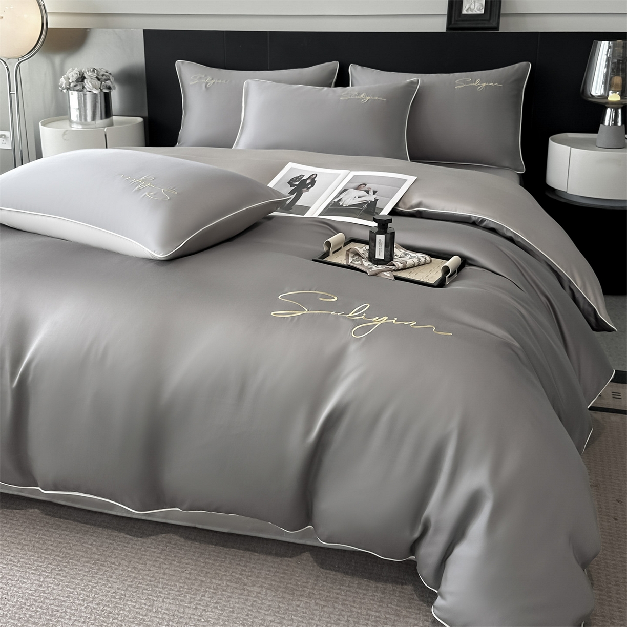 91家纺网 家纺一手货源 找家纺 （总）美澳家纺 2026新款凉感水洗冰丝真丝刺绣双拼单被套四件套