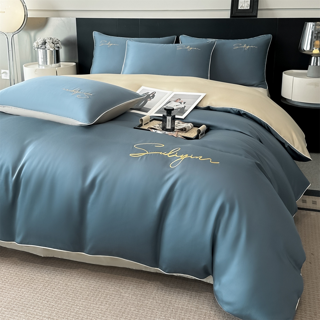 91家纺网 家纺一手货源 找家纺 美澳家纺 2026新款60S兰精天丝双拼四件套（带标） 奶茶粉+迷雾紫