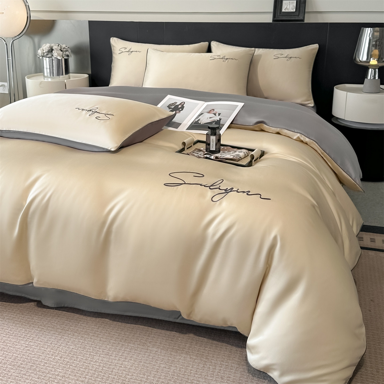 91家纺网 家纺一手货源 找家纺 （总）美澳家纺 2026新款凉感水洗冰丝真丝刺绣双拼单被套四件套