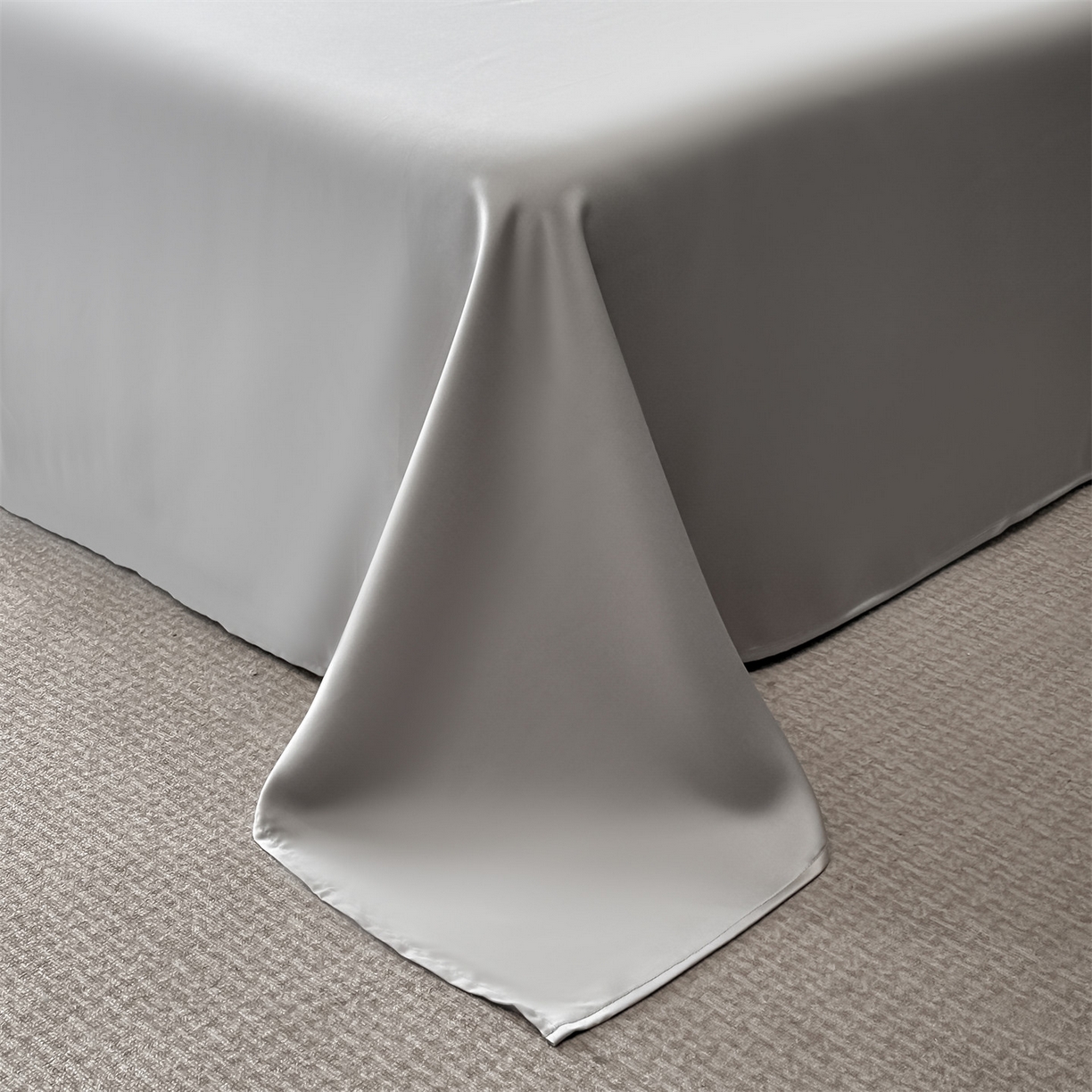 91家纺网 家纺一手货源 找家纺 美澳家纺 2026新款凉感水洗冰丝真丝刺绣双拼单被套四件套 深灰