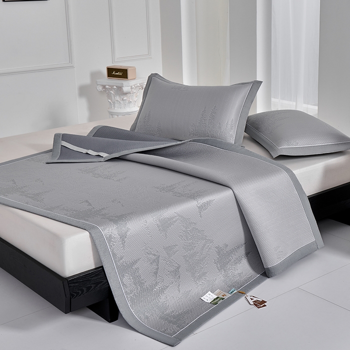 小牛席业 2026新款雪山冷感豆豆席系列凉席藤席冰藤席竹席空调席草席冰丝席豆豆席乳胶席三件套 灰色