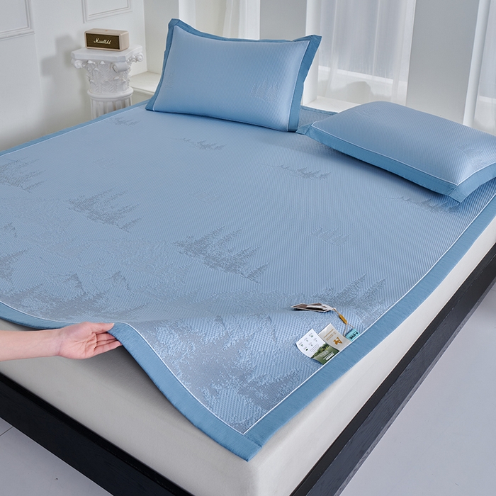 91家纺网 家纺一手货源 找家纺 小牛席业 2026新款雪山冷感豆豆席系列凉席藤席冰藤席竹席空调席草席冰丝席豆豆席乳胶席三件套 蓝色