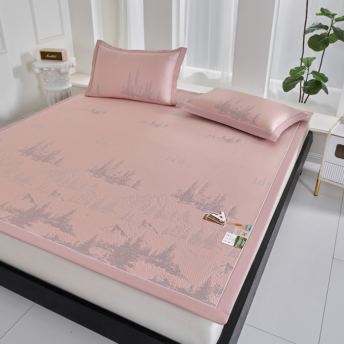 91家纺网 家纺一手货源 找家纺 小牛席业 2026新款雪山冷感豆豆席系列凉席藤席冰藤席竹席空调席草席冰丝席豆豆席乳胶席三件套 粉色