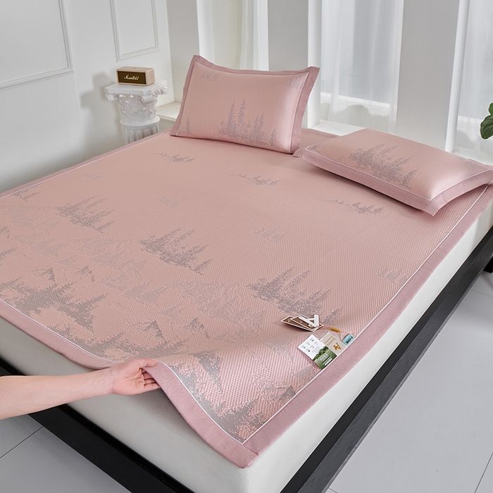 91家纺网 家纺一手货源 找家纺 小牛席业 2026新款雪山冷感豆豆席系列凉席藤席冰藤席竹席空调席草席冰丝席豆豆席乳胶席三件套 粉色