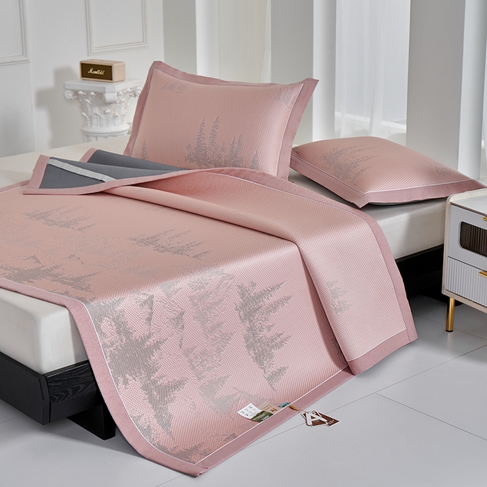 小牛席业 2026新款雪山冷感豆豆席系列凉席藤席冰藤席竹席空调席草席冰丝席豆豆席乳胶席三件套 粉色