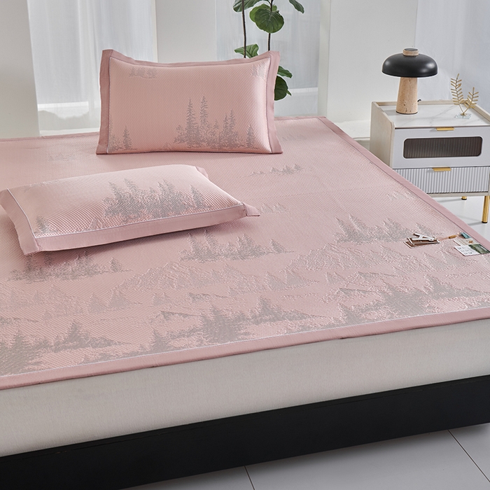 91家纺网 家纺一手货源 找家纺 小牛席业 2026新款雪山冷感豆豆席系列凉席藤席冰藤席竹席空调席草席冰丝席豆豆席乳胶席三件套 粉色