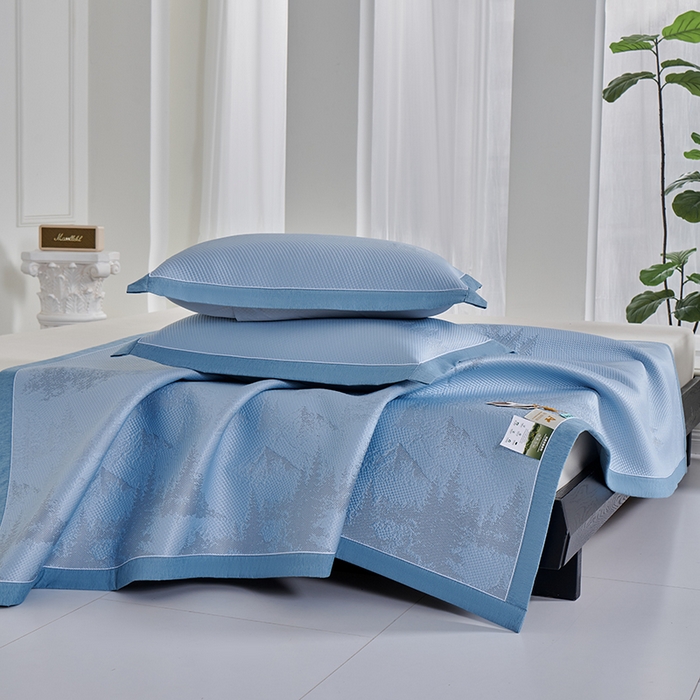 91家纺网 家纺一手货源 找家纺 小牛席业 2026新款雪山冷感豆豆席系列凉席藤席冰藤席竹席空调席草席冰丝席豆豆席乳胶席三件套 蓝色