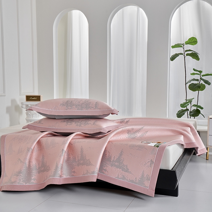 91家纺网 家纺一手货源 找家纺 小牛席业 2026新款雪山冷感豆豆席系列凉席藤席冰藤席竹席空调席草席冰丝席豆豆席乳胶席三件套 粉色