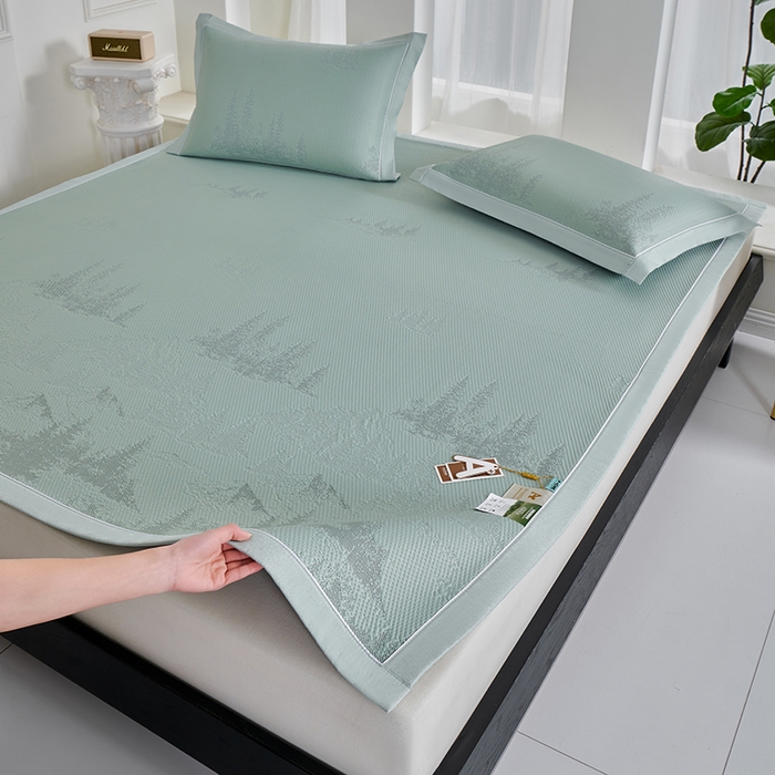 91家纺网 家纺一手货源 找家纺 小牛席业 2026新款雪山冷感豆豆席系列凉席藤席冰藤席竹席空调席草席冰丝席豆豆席乳胶席三件套 绿色