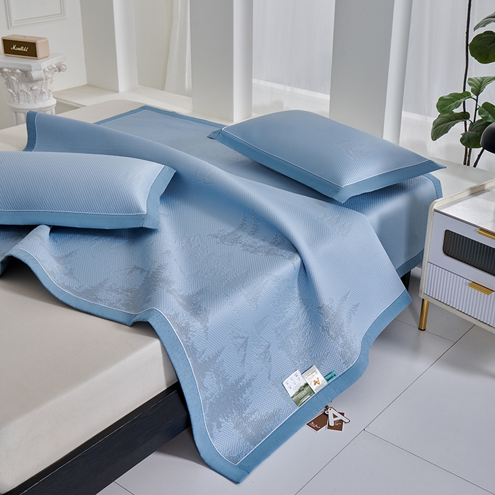 91家纺网 家纺一手货源 找家纺 小牛席业 2026新款雪山冷感豆豆席系列凉席藤席冰藤席竹席空调席草席冰丝席豆豆席乳胶席三件套 蓝色