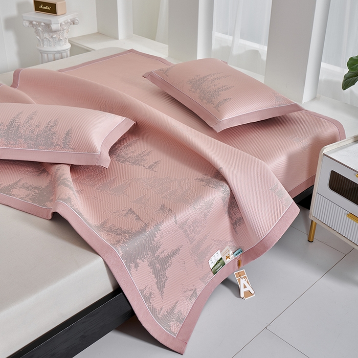 91家纺网 家纺一手货源 找家纺 小牛席业 2026新款雪山冷感豆豆席系列凉席藤席冰藤席竹席空调席草席冰丝席豆豆席乳胶席三件套 粉色