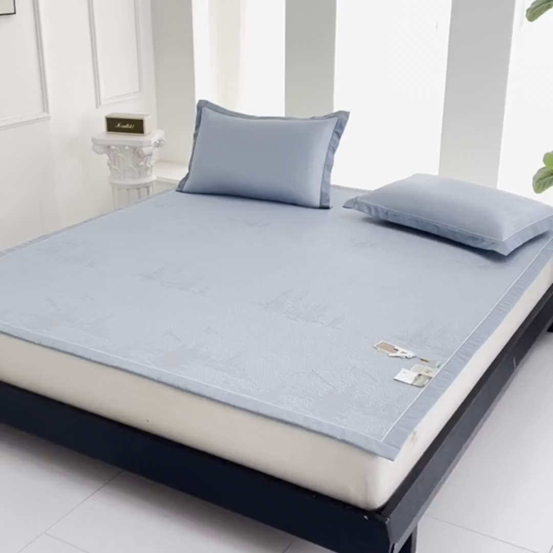 91家纺网 家纺一手货源 找家纺 小牛席业 2026新款雪山冷感豆豆席系列凉席藤席冰藤席竹席空调席草席冰丝席豆豆席乳胶席三件套 蓝色