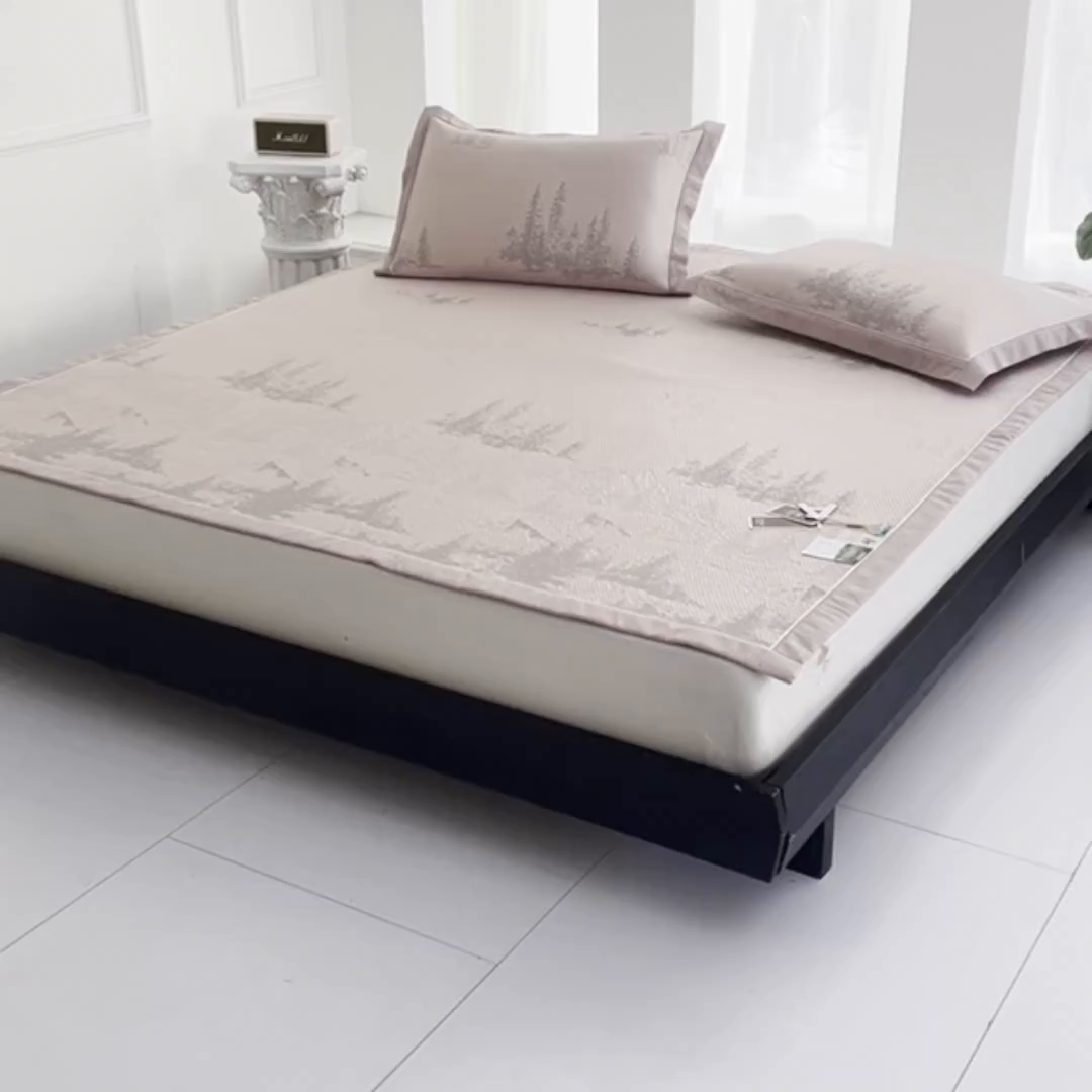 91家纺网 家纺一手货源 找家纺 小牛席业 2026新款雪山冷感豆豆席系列凉席藤席冰藤席竹席空调席草席冰丝席豆豆席乳胶席三件套 粉色