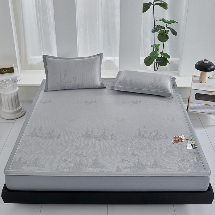 91家纺网 家纺一手货源 找家纺 小牛席业 2026新款雪山冷感豆豆席系列（床笠款）凉席藤席冰藤席竹席空调席草席冰丝席豆豆席乳胶席三件套 灰色