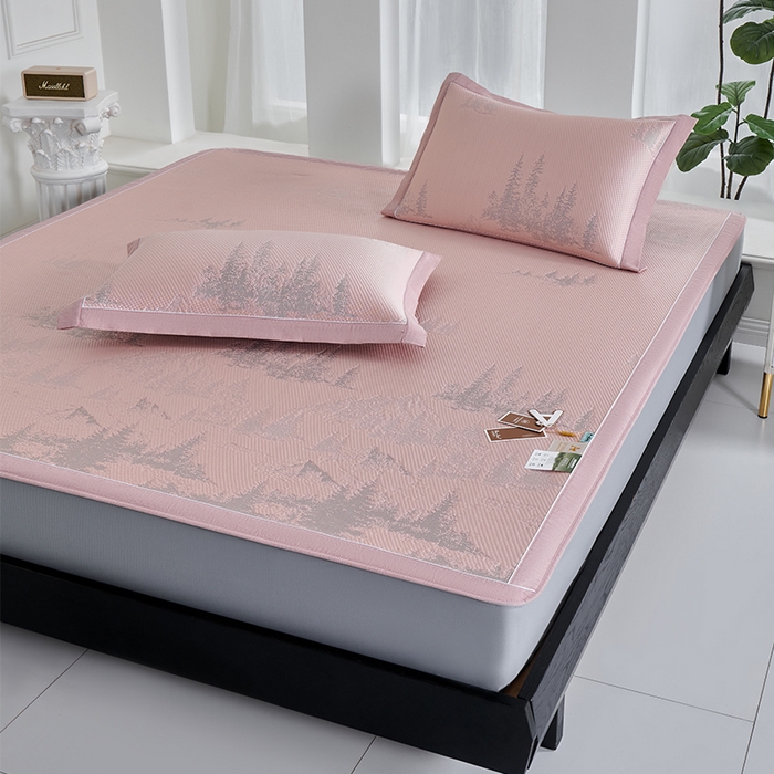 91家纺网 家纺一手货源 找家纺 小牛席业 2026新款雪山冷感豆豆席系列（床笠款）凉席藤席冰藤席竹席空调席草席冰丝席豆豆席乳胶席三件套 粉色