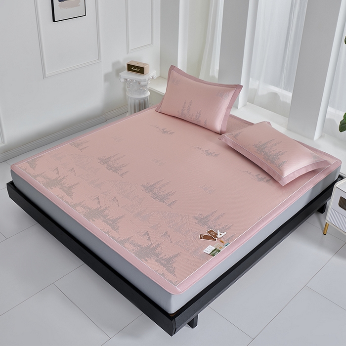 91家纺网 家纺一手货源 找家纺 小牛席业 2026新款雪山冷感豆豆席系列（床笠款）凉席藤席冰藤席竹席空调席草席冰丝席豆豆席乳胶席三件套 粉色