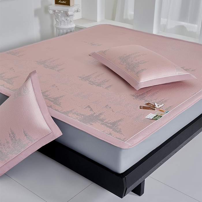 91家纺网 家纺一手货源 找家纺 小牛席业 2026新款雪山冷感豆豆席系列（床笠款）凉席藤席冰藤席竹席空调席草席冰丝席豆豆席乳胶席三件套 粉色